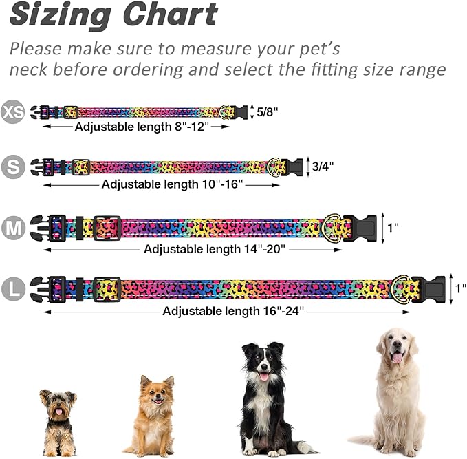 Reflective Dog Collar for Extra Small Dogs Cats, Cute Leopard Style Adjustable Heavy-Duty Nylon Puppy Collar for Boy and Girl Female, Soft Pet Accessories with Quick Release Buckle, Neon