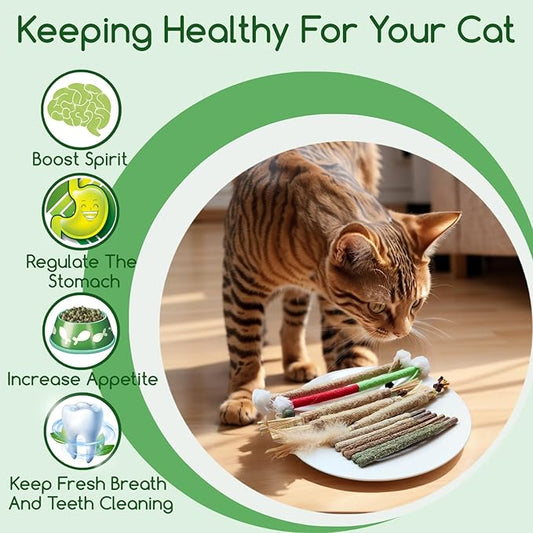 Kojude Silvervine Sticks Catnip Rope Toys Set for Cats Teeth Cleaning,Cat Chew Toys,Kitten Dental Care Toys for Indoor Cats to Promote Oral & Dental Health