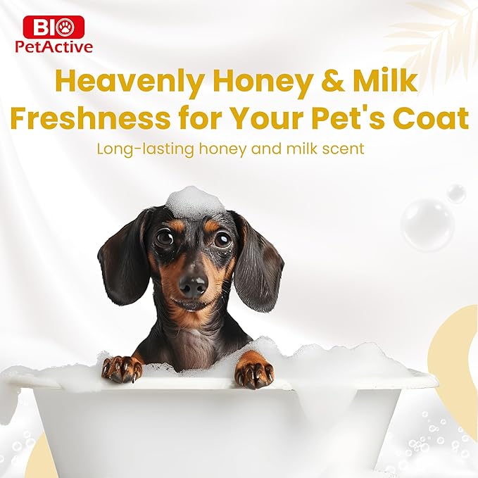 Bio PetActive Dog Shampoo with Natural Honey Extract | Clean and Sensitive Anti-Shedding Pet Shampoo for Dogs Skin & Coat Health | Paraben Free Formula, pH Balanced | 13.53 Fl oz