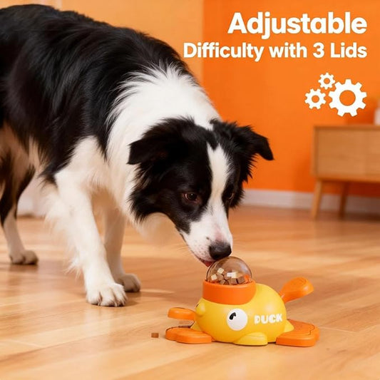 Ducky Cat Treat Dispenser,Interactive Dog Puzzle Toys Treat Dispenser Dog Toys, Duck Shape Slow Feeder for Boredom Buster W/ 3 Lids for Kibble & Treats,Yellow 10.58oz/300g