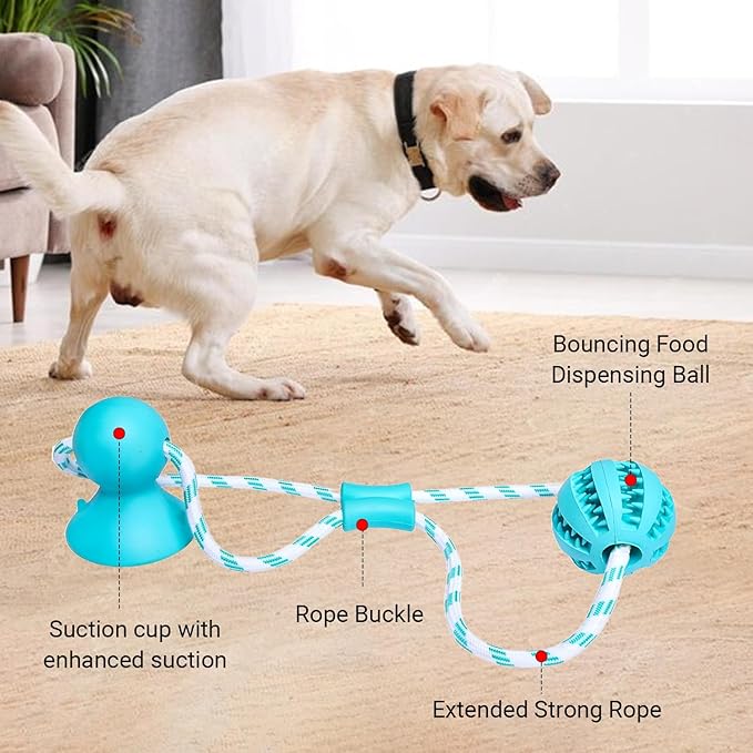 Tailwag Dog Chew Toys for Aggressive Chewers, Tug of War Suction Cup, Dog Puzzle Toys Treat Food Dispensing Ball, Puppy Rope Enrichment, Indestructible Treat Food Dispensing Ball (Blue)