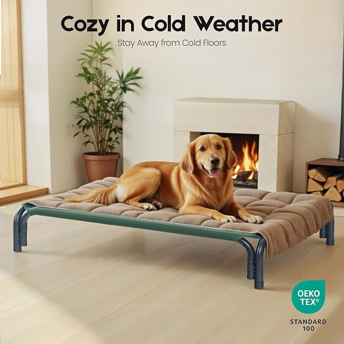 Elevated Dog Bed Raised Outdoor Dog Cot for Extra Large Dogs, Installation Requires No Tools, Frame with Washable Cooling Breathable Mesh Anti-Slip Feet, Indoor Pet Bed, Green, 48.8 Inches