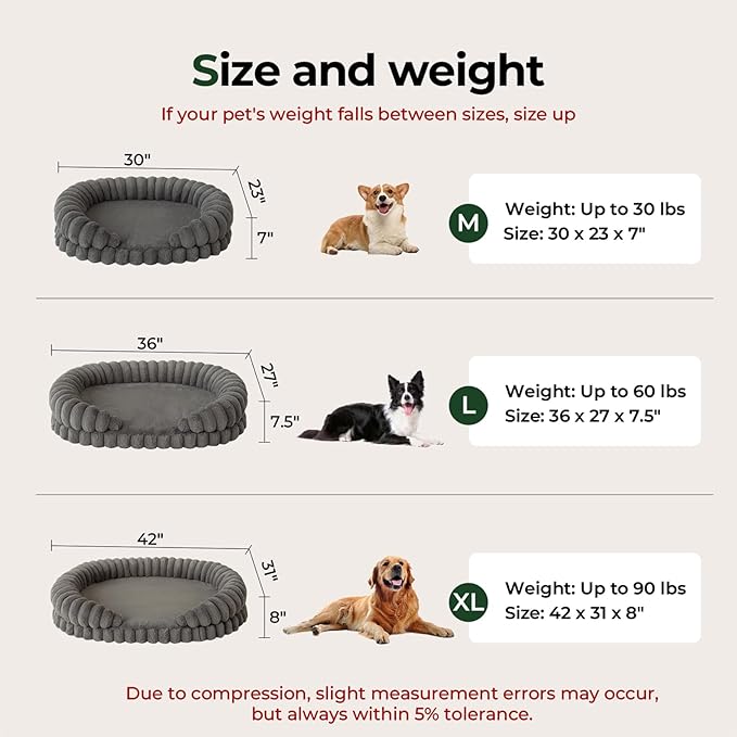 BALANCE Calming Dog Bed for Extra Large Dogs, 42 Inches Oval Washable XL Pet Bed with Sides, Orthopedic Pet Couch Sofa with Non-Slip Bottom, Oatmeal