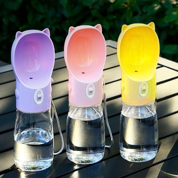 Pink Travel Water Bottles, Leak Proof Portable Dog Water Bottle & Dog Travel Water Bottle Dispenser with Bowl - 12 oz, Puppy Essentials - Pet Travel Portable Doggy Bowl