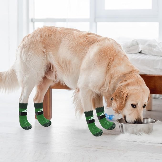 SCENEREAL Anti Slip Dog Sock to Prevent Licking Paws for Hardwood Floors, Boots & Paw Protector Shoes for Hot/Cold Pavement with Grippers, Double Sides Grips for Small Medium Large Senior Dogs, XS