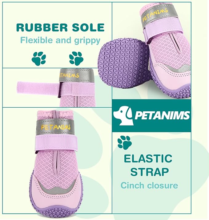 Dog Shoes for Small Dogs, Medium Dog Boots & Paw Protectors for Winter Snow, Breathable Dog Booties for Hot Pavement, Hardwood Floors Purple Size 1
