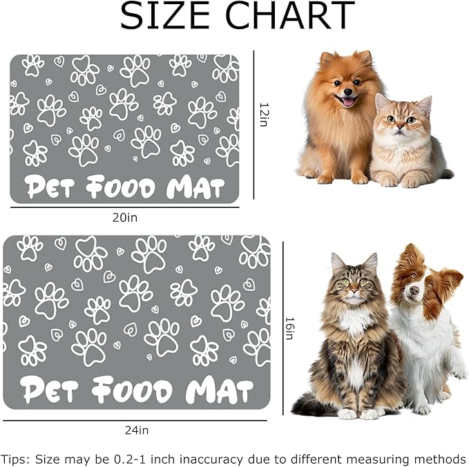 Dog Food Mat Absorbent,16"×24" Pet Mat for Floors Waterproof Quick Dry Dog Bowl Mat for Food and Water No Stains Non Slip Cat Feeding Mat Pet Supplies Paw Dark Gray