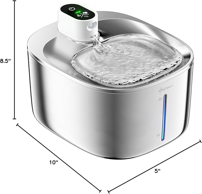 APD APETDOLA Wireless Cat Water Fountain Stainless Steel,135floz/4L Battery Operated Automatic Pet Fountain,Cordless Cat Water Dispenser Pet Drinking Water Fountain for Multicat Cats Dog Outdoor