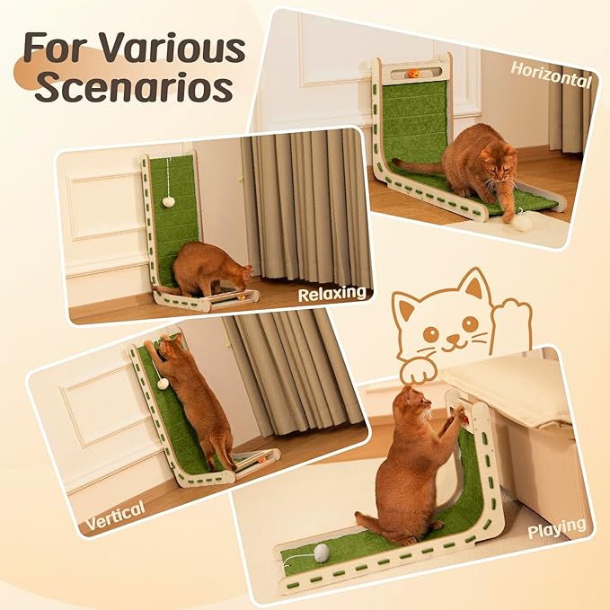 Cat Scratch Pad with Ball Toy Vertical Scratching Post for Indoor Cats Adults Standing Felt Cat Scratching Board Furniture Protector Kittens Cratchers Toys 26.8 Inch - Green