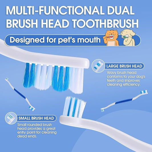Dog Toothbrush – Newly Upgraded Dual-Head Design with 60° Wavy Bristles – Gently Surrounds Teeth for Deep Cleaning and Plaque Removal – Non-Slip Handle, Ideal for Daily Pet Dental Care (Blue, 1-Pack)