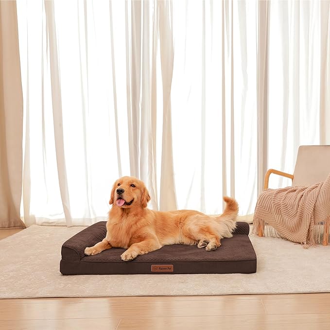Orthopedic Dog Beds for Large Dogs, Memory Foam Dog Beds Large Sized Dogs, Washable Removable Cover, Nonskid Bottom, Waterproof, for Indoor, Outdoor, Crate & Car Use, 44x32x6 Inches, Brown Grey