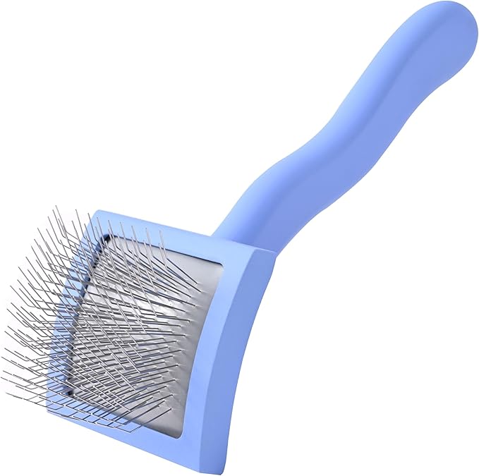 Slicker Brush for Dogs, Dog Grooming Supplies - Best Doodle & Poodle Brush for Long Haired Dogs - Goldendoodle Long Pin Detangler For Dematting (Small Curved)