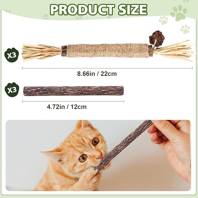 WOUSEDO 6 Pack Silvervine Sticks Cat Toy, Natural Chew Stick for Dental Care Teeth Cleaning,Matatabi Cat nip Treat Toys for Indoor Cats& Kittens