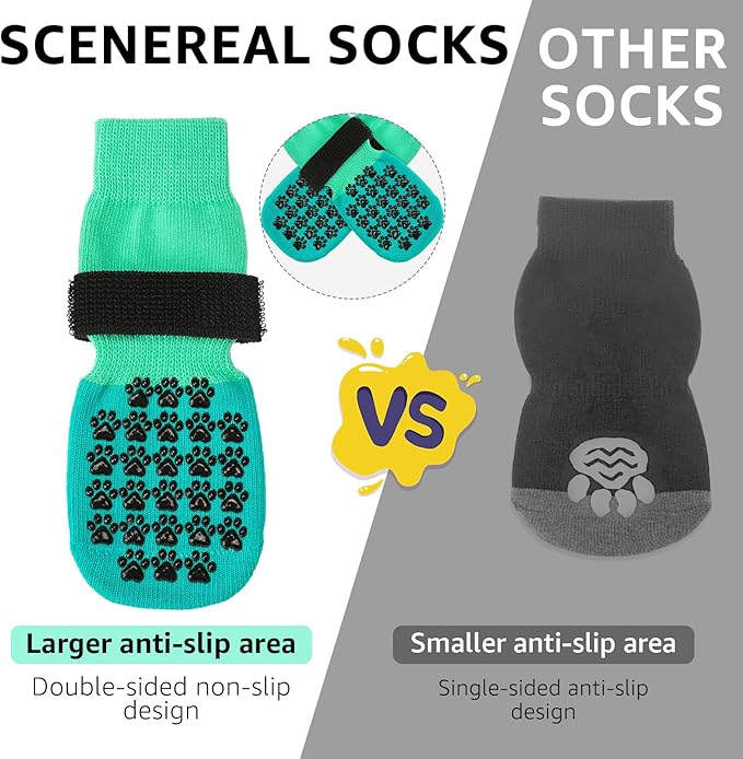 SCENEREAL Dog Socks to Prevent Licking Paws for Hardwood Floors Anti Slip, Dog Grippy Socks Shoes for Senior Small to Large Dogs, Dog Boots & Paw Protectors for Hot/Cold Scratching Pavement