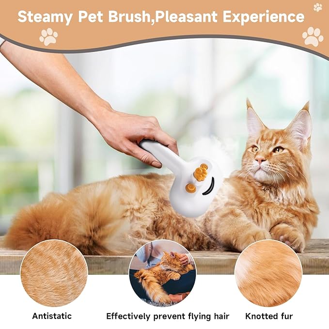 Pet Steam Brush Dog Cat 2025 New Grooming Comb for Shedding, Floating Hair, Smooth & Detangling, Gentle Cool Mist Softens Hair Reduces Static Helps Pets Who Dislike Bathing,Includes Waterless Shampoo