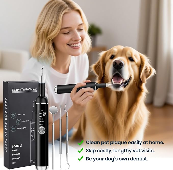 Dog Plaque Remover for Teeth,Pet Ultrasonic Tooth Cleaner with LED Light,Cleaning Kit for Tartar and Stains,5 Adjustable Modes,Pet Teeth Cleaning kit,Suitable for Dogs and Cats (Black)