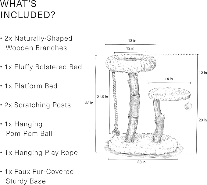 Mau Lifestyle White Rizzo Cat Tree, 32" H, 27 LBS