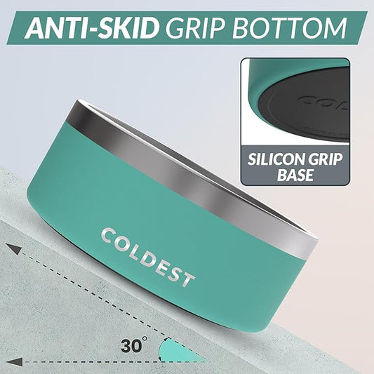 Coldest Dog Bowl - Anti Rust Metal, Non Slip, 3 Layers Insulated Stainless Steel Dog Bowls - Spill Proof & Heavy Duty - Water Bowl for Dogs, Cats & Pets, Dish Washer Safe (100 oz, Terraform Green)