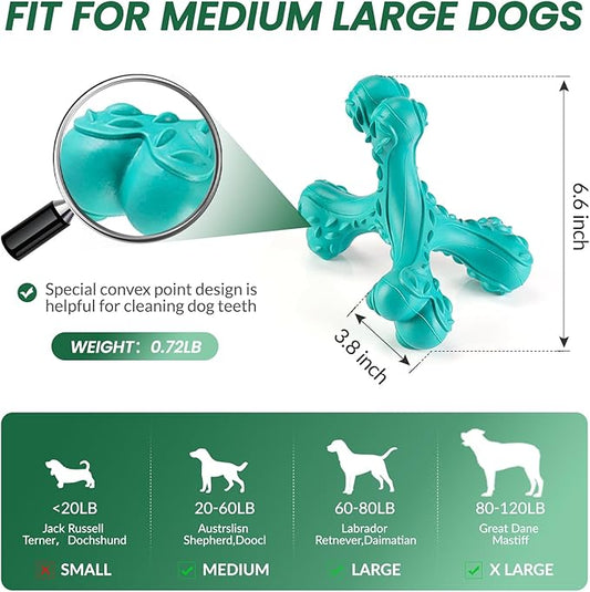 Dog Chew Toys for Aggressive Chewers Large Breed,Indestructible Bones Toy,Durable Cleaning Toothbrush Natural Rubber Dog Toys… (Blue)