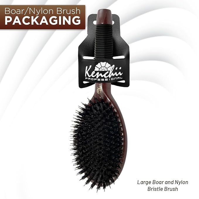 Kenchii Boar and Nylon Bristle Brush for Dog and Cat, Professional Grooming Brush with Maple Body, Lightweight, Non-Slip Rubber (Large)