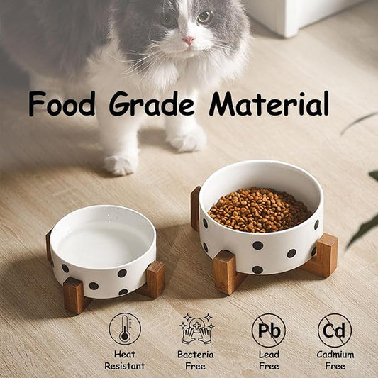 Petygooing Ceramic Dog Bowl Set with Stand,Pet Food and Water Bowl, Anti -Slip Set of 2 Pet Bowls-Dog Food Bowls- Pet Feeder Small Medium Size (28 OZ /3.6 Cups) Black Dot