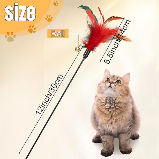 Leitee 50 Pcs Cat Wand Toy Feather Stick Cat Toy Feather Toys and Teaser Wand Bulk Interactive Stick for Indoor