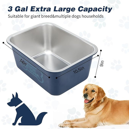 Bwogue 3 Gallons Extra Large Dog Water Bowl for Large Breed, Durable Stainless Steel Dog Bowl High Capacity Pet Water and Food Bowls for Dogs, 1 Pack