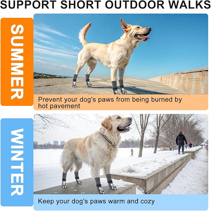 BEAUTYZOO Dog Socks, Non Slip Dog Socks to Prevent Licking Paws -Dog Shoes for Hot/Cold Pavement, Dogs Boots & Paw Protectors, Doggie Booties for Hardwood Floors, Small Medium Large Senior Dogs