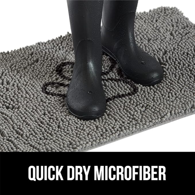 GORILLA GRIP SOAKSTOPPER Dog Door Mat, 36x24 Machine Washable Rug Absorbent Doormat Captures Moisture Mud Dirt, Quick Dry Soft Chenille Entryway Rugs Indoor Entrance Mats for Dog Paws, Paw Gray