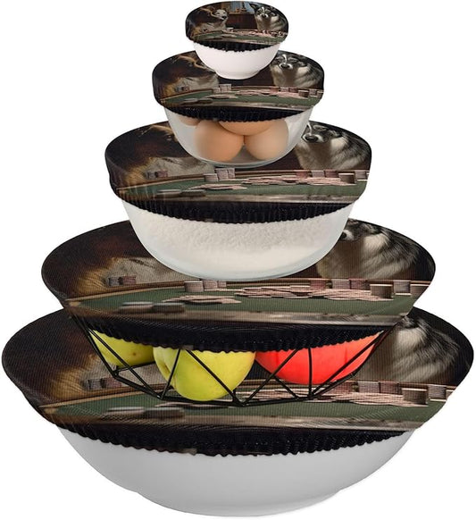 XYMZR Dogs Playing Poker Reusable Bowl Cover for Food Storage – Set of 5 in Varying Sizes Easily Fit Your Bowls 3.9" to 11.8", Machine Washable, Elastic Stretch