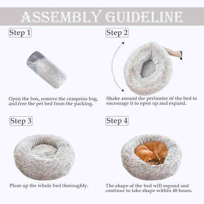 Calming Dog & Cat Bed for Extra Large Small Medium Sized Pet, Donut Washable Comfort Fluffy Warm Round Mat for Puppy Kitten, 8 Size Essentials Furniture Supplies Indoor