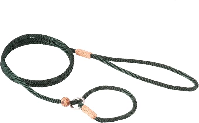 Alvalley Nylon Dog Training Leash with Stopper - Adjustable Nylon Rope Comes with Braided Leather at Ends - Tagua Bead Stopper Slip Lead - Suitable for Walking, and Training