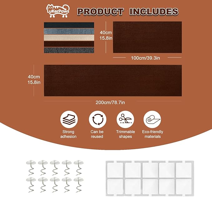 Cat Scratch Mat, Self-Adhesive Trimmable cat Scratch Furniture Protector for Couch, cat Scratch pad,cat Tree,DIY Climbing Carpet for Cat Tower Replacement Pads (Black, 78.7" x 15.8")