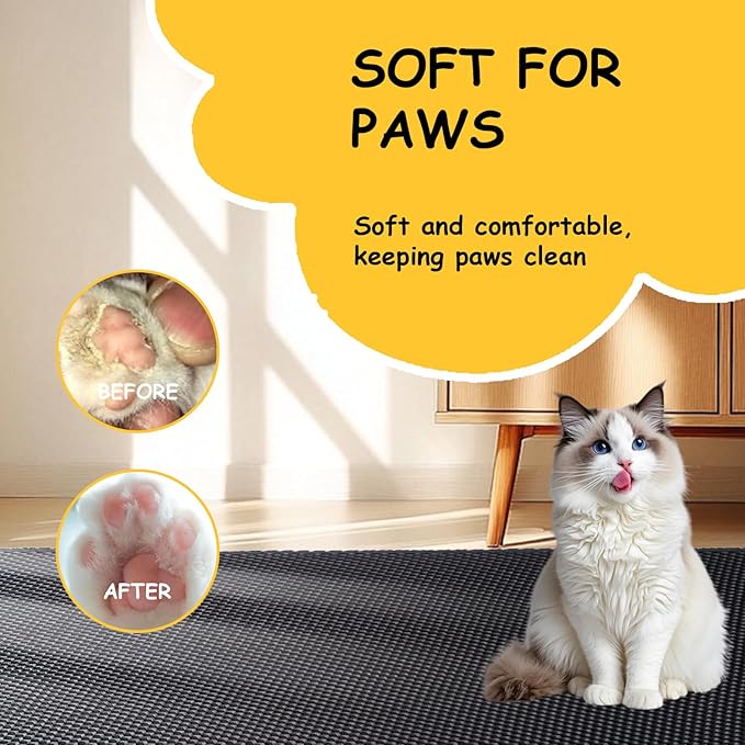 Cat Litter Trapping Mat, 47.2''x27.6'' Extra Large Cat Litter Mat Double Layer Waterproof Proof Litter Box mat, Non-Slip Design, Reduces Litter Scatter, Easy to Clean, Black