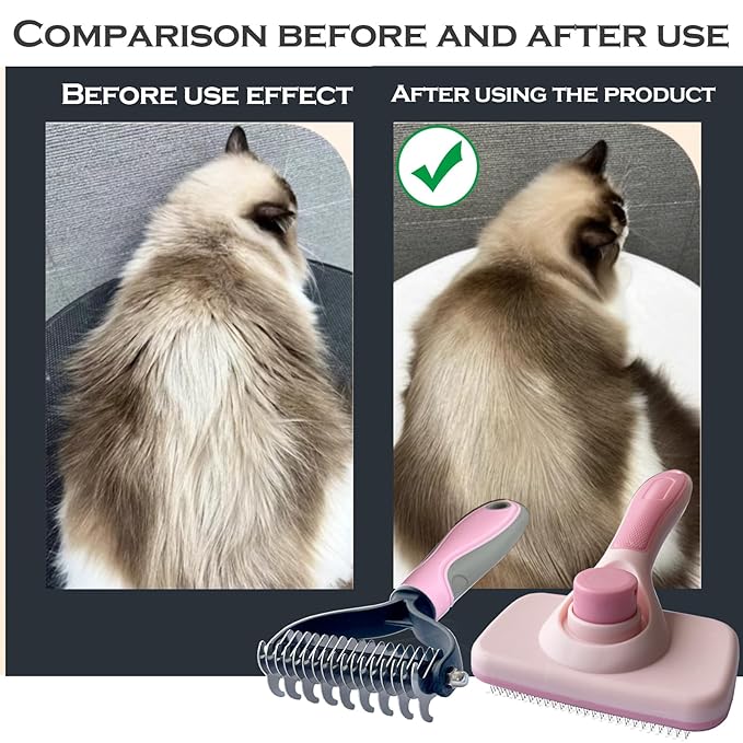 2PCS pet hair removal comb & Dog Brushes & cat brushes & Pet Grooming Rake & Bath Brush for Dogs,Cats and Horses | Skin Friendly Deshedding Grooming Tool & Double-Sided Dematting Tool (pink)