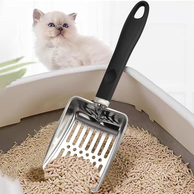 Cat Litter Scoop,Metal Cat Litter Scoop,Stainless Steel cat Litter Scoop with Non-Slip Handle,Poop Sifting,Kitten Pooper Lifter,for Litter Box…