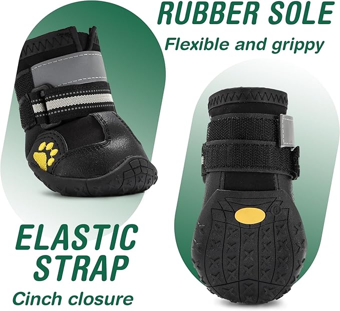 Dog Shoes for Large Dogs, Anti-Slip Dog Boots for Winter Snow, Hot Pavement, Dog Booties & Paw Protectors Black Size 7