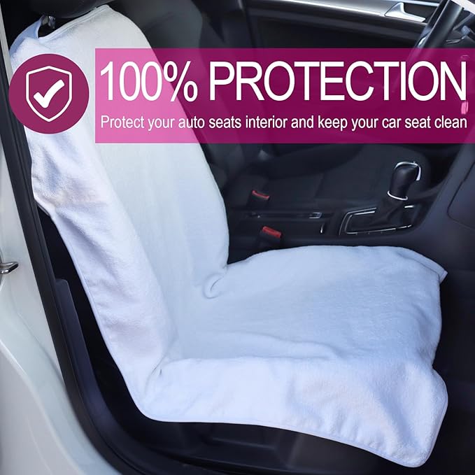 LoyaGour Car Seat Towel Covers Front Seats Protector for Gym and Workout, Automotive Washable Driver Cars Seat Sweat Cover for Dog, Compatible with Tesla Model Y Juniper/3/X/S (Fleece White, 1Pcs)