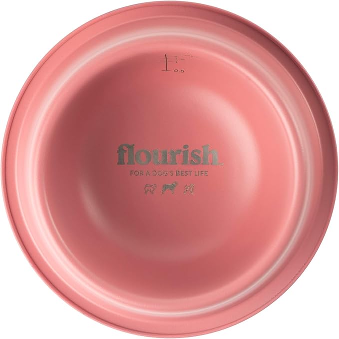 Flourish Stainless-Steel Dog Bowls | Extra Thick, Durable Pet Bowl | Non-Slip Silicone Base, Easy to Measure, Pet Bowls for Kibble & Water | for All Kind of Dogs & Cats (Pink-24 Ounces) 2PK Small