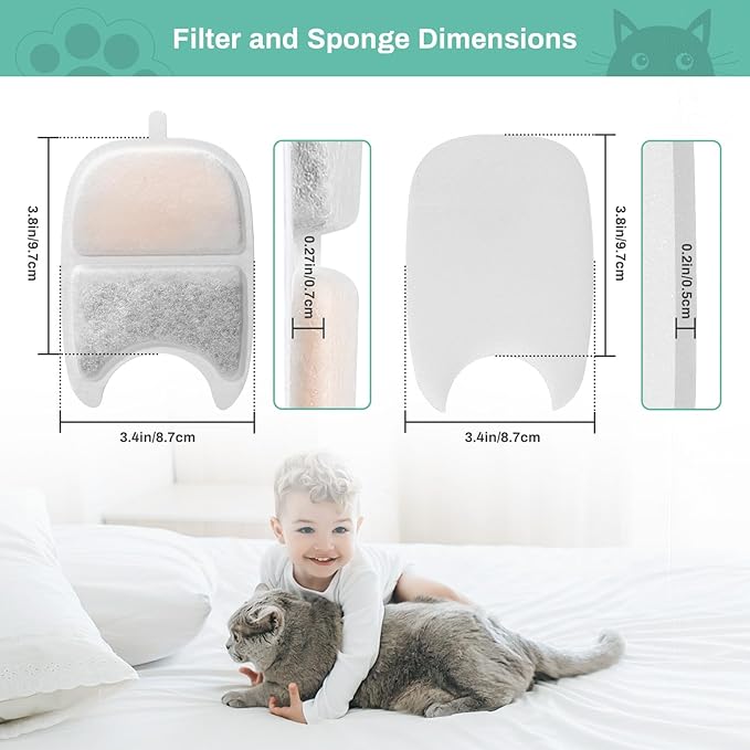 12 Set Replacement Filters & Sponges for 135 fl oz/4L Wilreless Cat Water Fountain, BFLICROY Cat Water Fountain Filters, Triple Filtration Pet Fountain Filter Replacement, Dog Fountain Filter