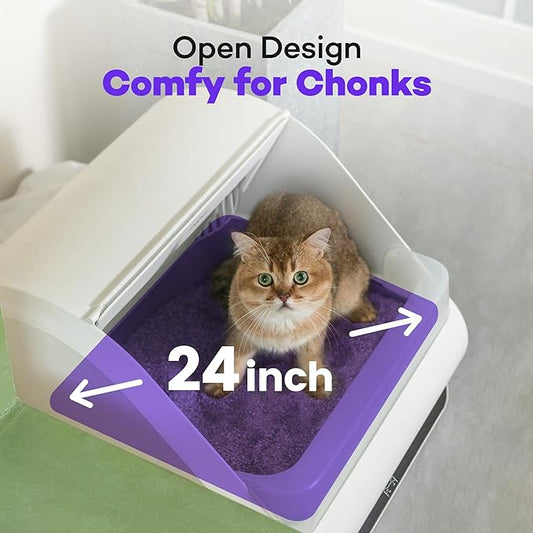 (Upgraded) Popur X5 Self Cleaning Cat Litter Box - Unique Open Top Split System - Automatic Litter Scooping Robot, Odor-Seal, 24 Inch Tray, 30-Day Capacity, 33 lbs. Load, 99% Leakproof (Plastic Bin)