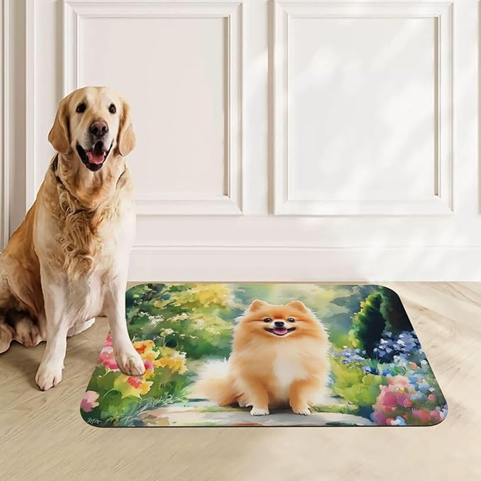 Pomeranian Food Mat for Floors Waterproof,Quick Dry Anti-Slip Dog Bowl Mats for Food and Water,Pet Feeding Mats,Pet Placemat for Messy Drinkers to Protect Floors,Pets Supplies 17.72×11.81in