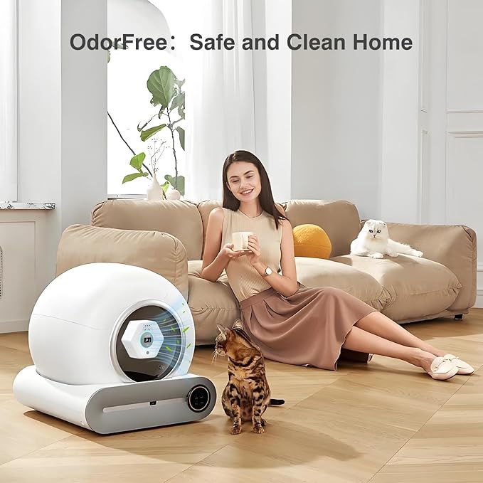 Cat Litter Deodorizer - Ozone & Negative Ion Odor Remover with Sensor Monitor, Cat Odor Eliminator,Safe Air Purifier for Pets(Pearl White)