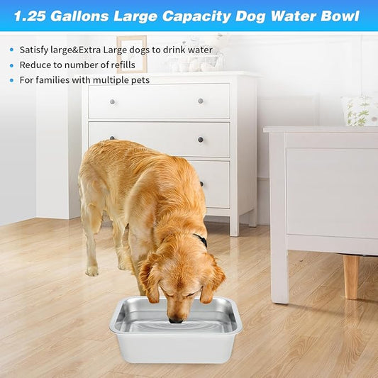 Bwogue Extra Large Dog Water Bowls - 1.25 Gallons, Stainless Steel, High Capacity for Large & X-Large Dogs