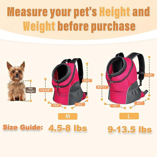 YUDODO Dog Front Carrier Backpack, Adjustable Breathable Pet Carrier for Small Dogs, Ventilated Puppy Back Pack with Safety Belt, Lightweight Doggy Backpack for Hiking Outdoor (Rose, L)