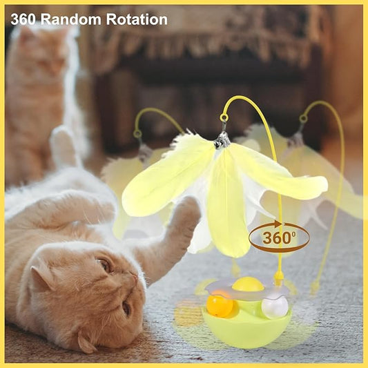 YallMiaul Interactive Cat Feather Toys, Catnip, Track Balls, Cat Teaser for Indoor Cats and Kittens Exercise (Yellow)