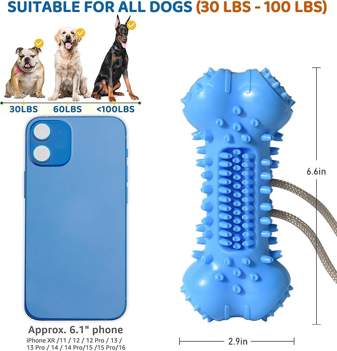 IPTPAS Dog Chew Toy for Aggressive Chewers, Durable Dental Cleaning Treat Toy, Food Dispensing Interactive Toy for Small, Medium & Large Dogs, Teeth Cleaning, Keep Busy, Tough Natural Rubber (Blue)
