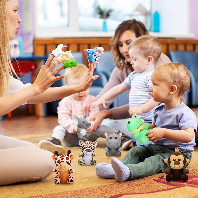 Skylety 12 Pcs Mini Safari Plush Animal Toys 3.9 Inch Cute Forest Animal Toy Deer Tiger Leopard Monkey Elephant Lion Zebra Frog Duck Puppy for Teacher Student Party Classroom Award Prizes