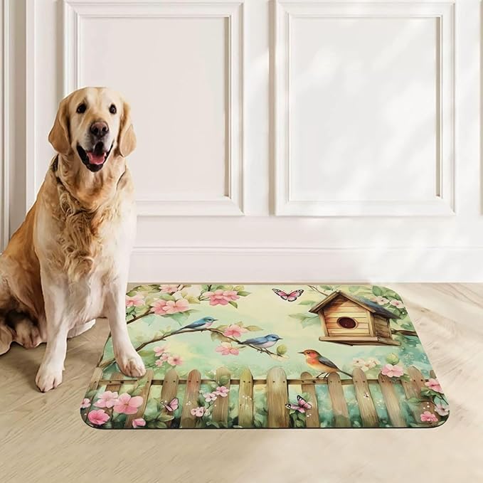 Birdhouse Garden Dog & Cat Food Mat for Floors Waterproof,Quick Dry Anti-Slip Bowl Mats for Food and Water,Pet Feeding Mats,Pet Placemat for Messy Drinkers to Protect Floors,Supplies 17.72×11.81in