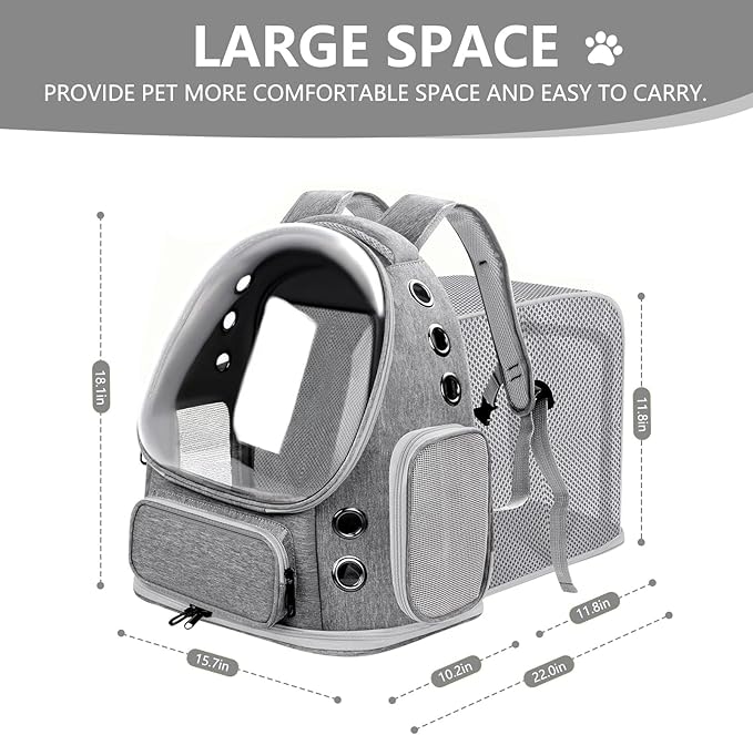 Expandable Cat Backpack Carrier, Breathable Cat Bubble Backpack for Kitty & Small Dog up to 18lbs, Large Space Cat Carrier Backpack, Foldable Airline Approved Carrier for Travel (Gray)